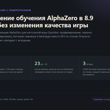 Ускорение обучения AlphaZero для игры Quoridor в 8.9 раза