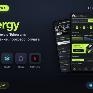 Trenergy - SaaS для фитнес-тренеров: Telegram Mini App, бот, панель. Тренировки, КБЖУ, прогресс, чаты, оплата | React, Nest.js