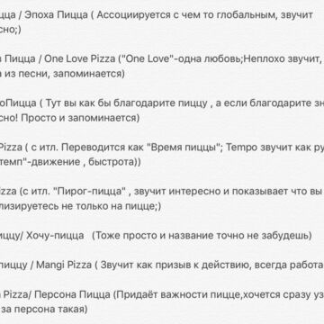 Часть названий для пиццерии
