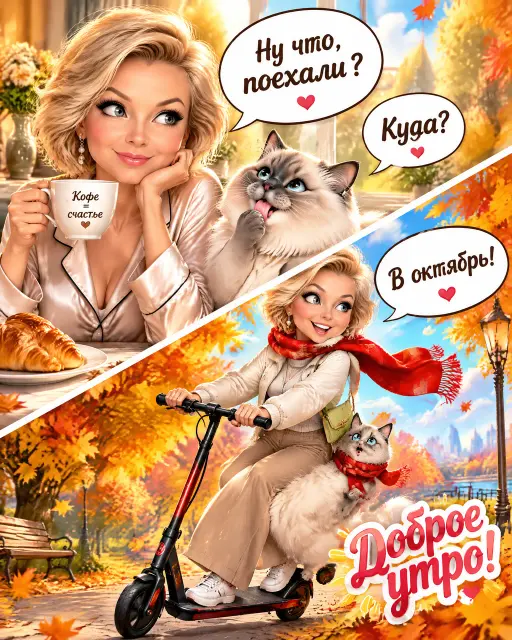 Женщина и кот в осеннем парке