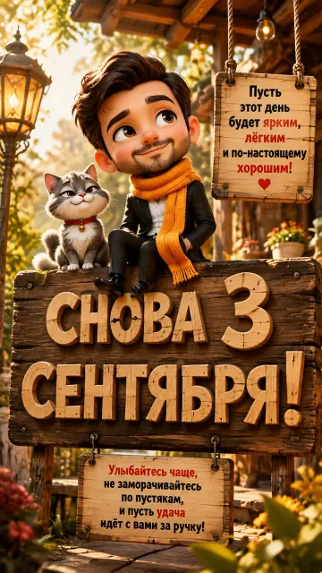 Снова 3 сентября с котом и пожеланиями