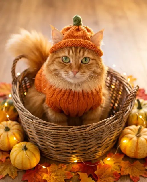 Кот в костюме тыквы