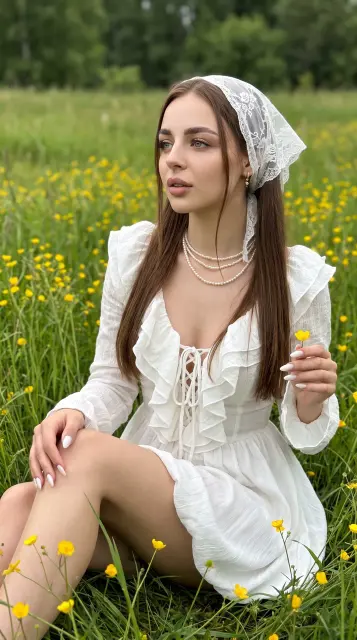 Девушка в поле с цветами
