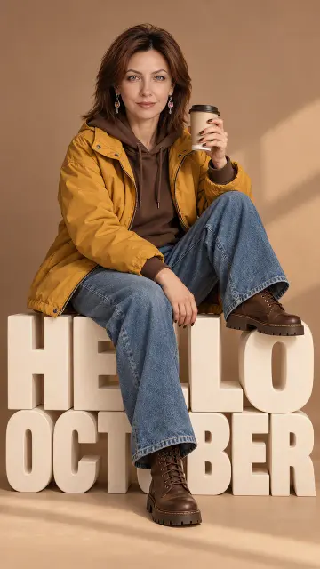 Женщина HELLO OCTOBER в осеннем образе