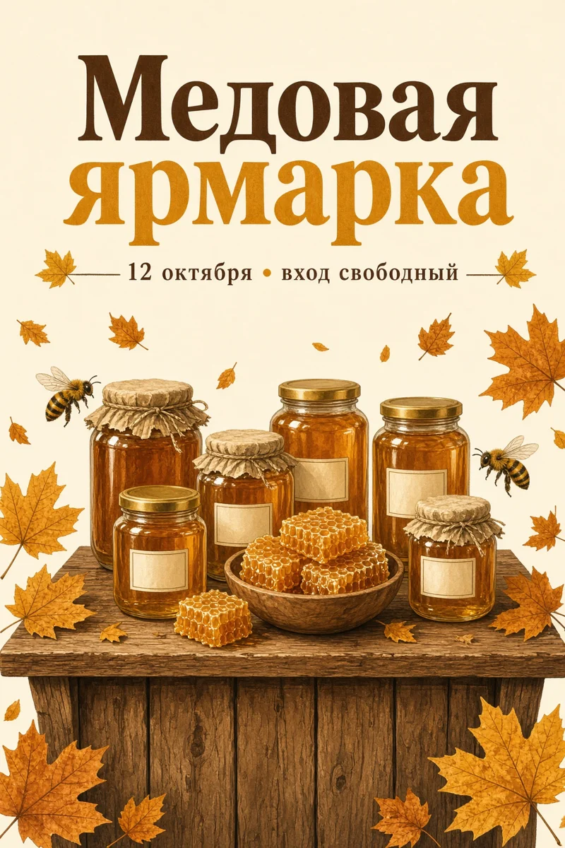 Афиша Grok Image 2.0 с банками мёда на деревянном столе