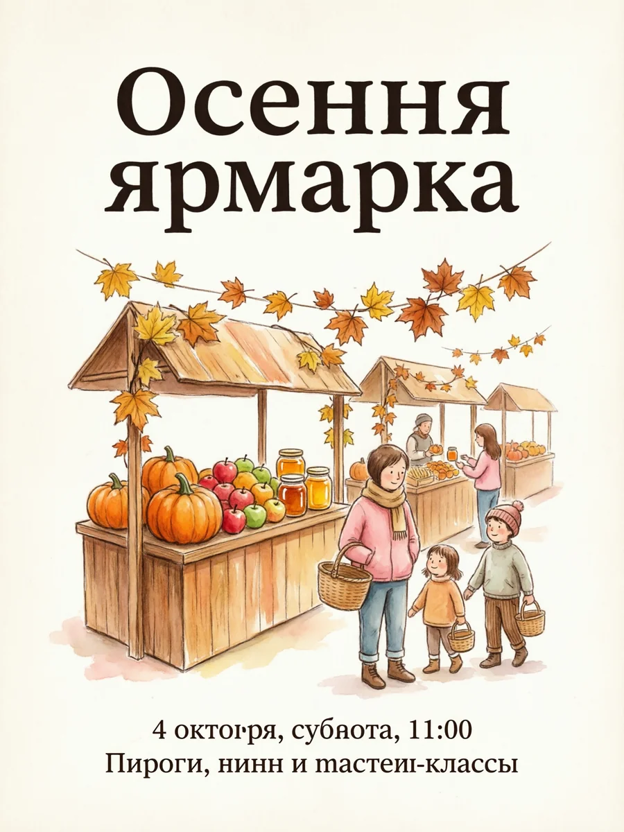 Простая афиша с прилавком, в нижних строках перепутаны буквы
