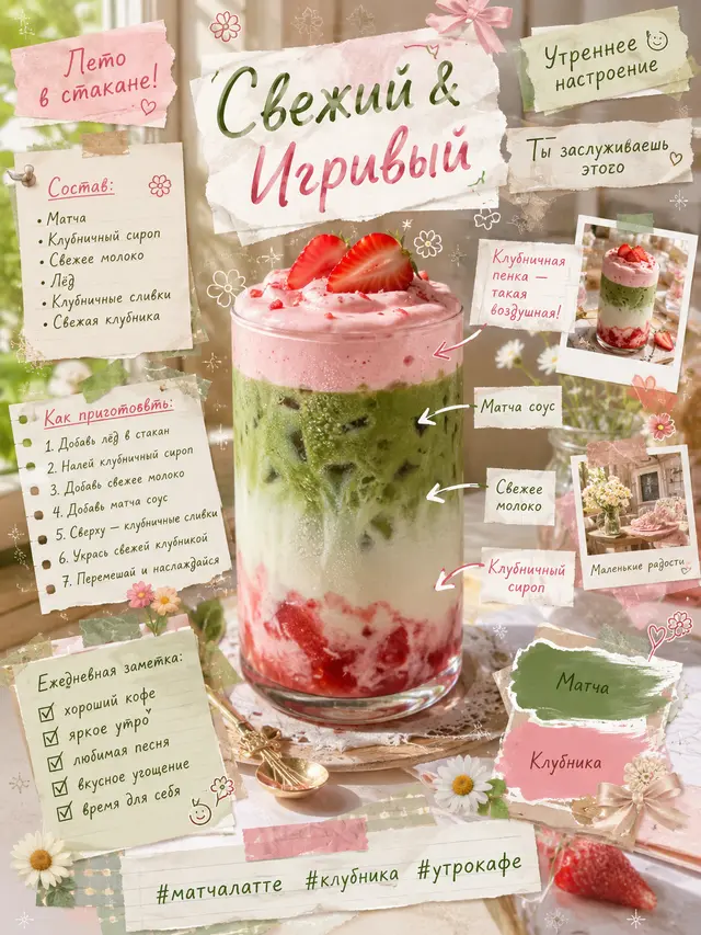 Рецепт напитка с заметками и стикерами
