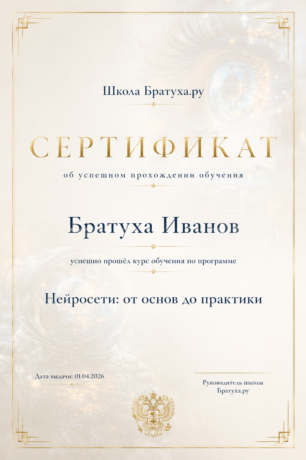 Пример сертификата об обучении