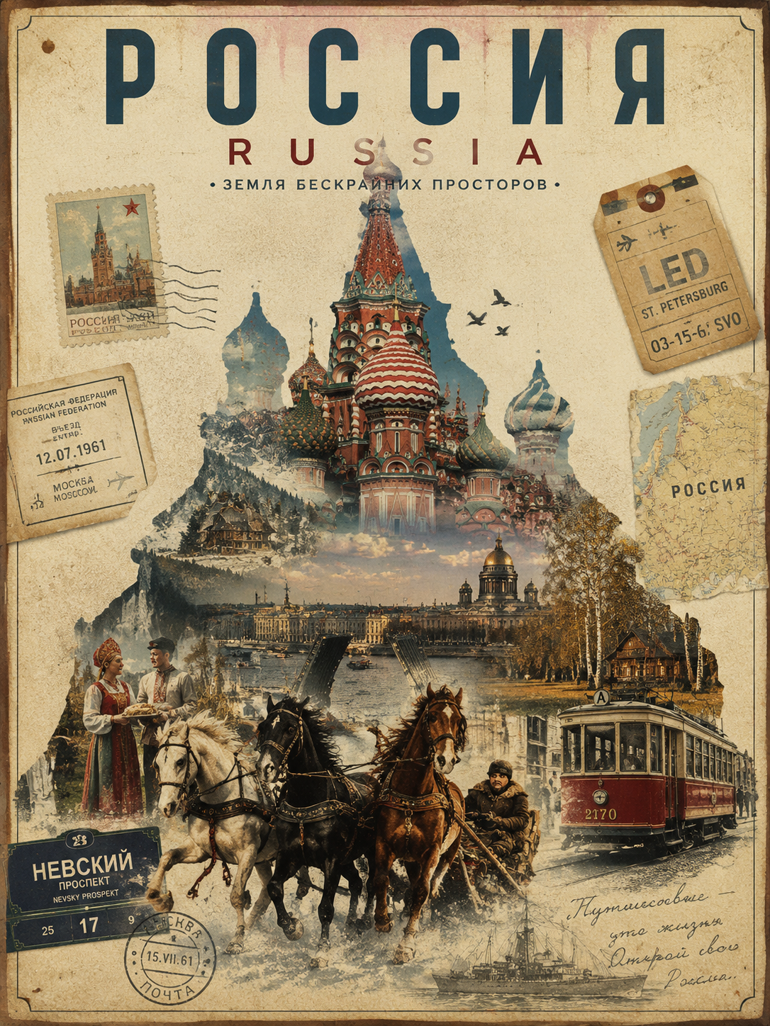 Винтажный туристический постер премиум-класса для России