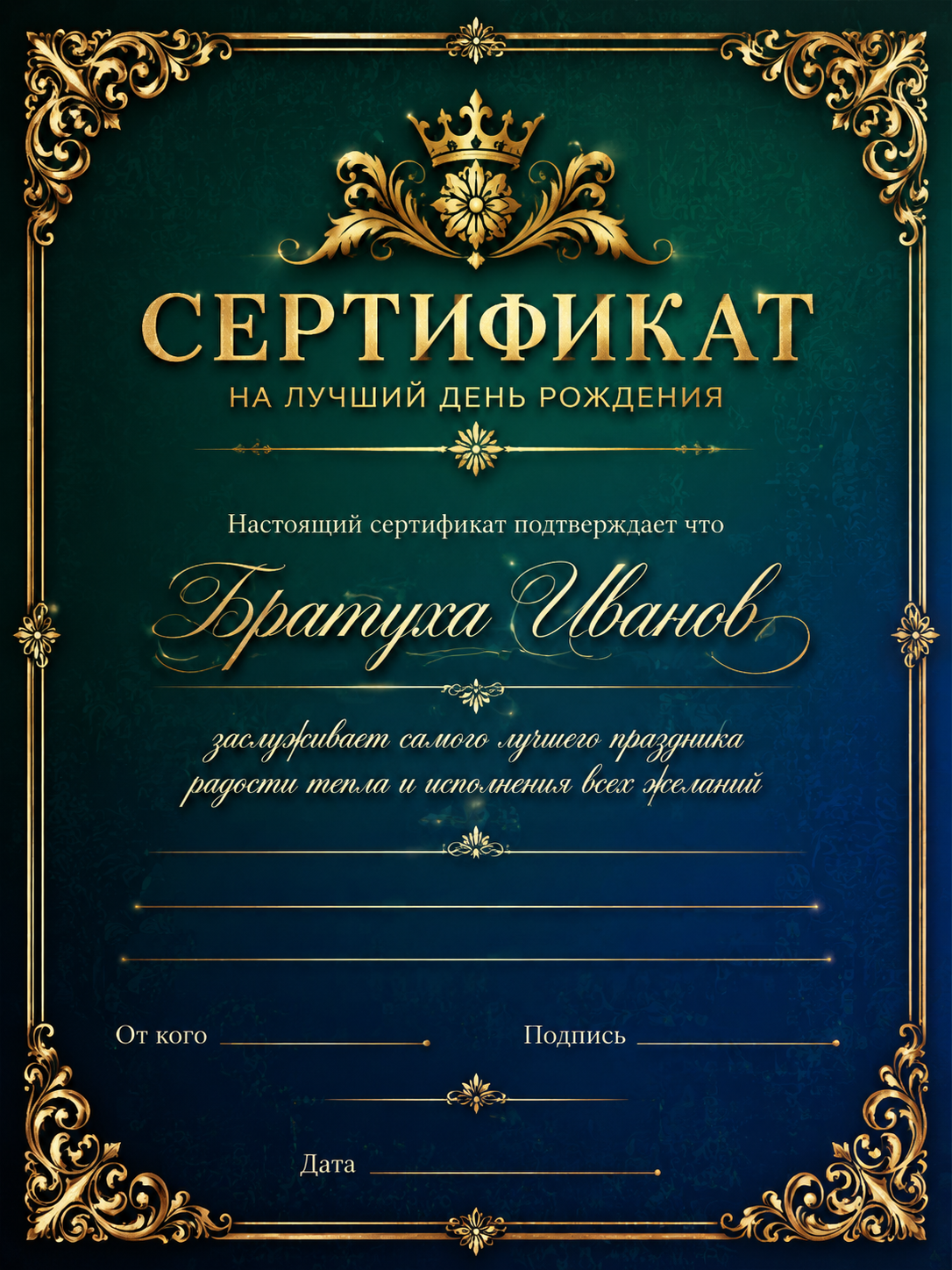 Сертификат на день рождения