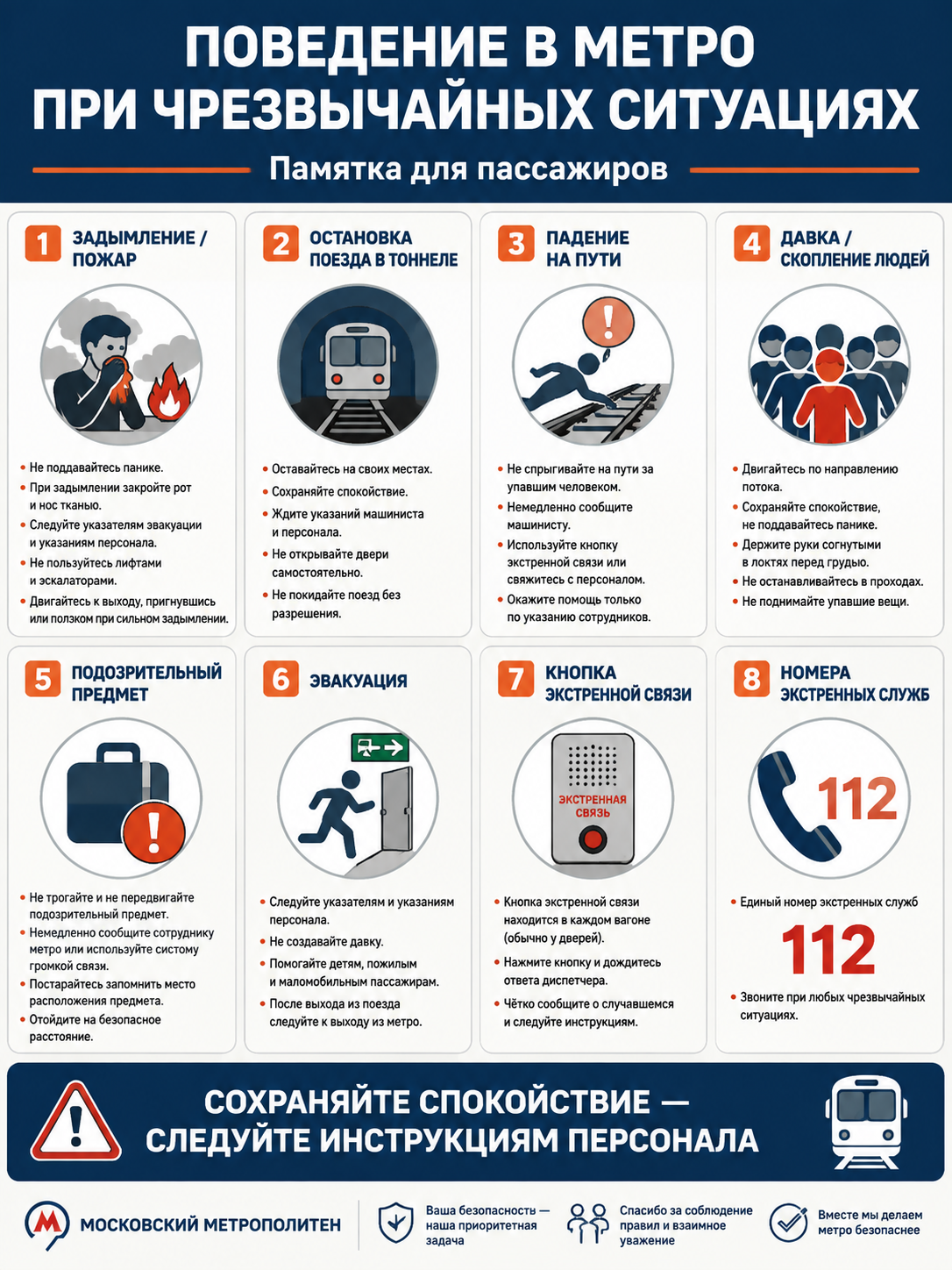 Типографика «Поведение в метро при чрезвычайных ситуациях»