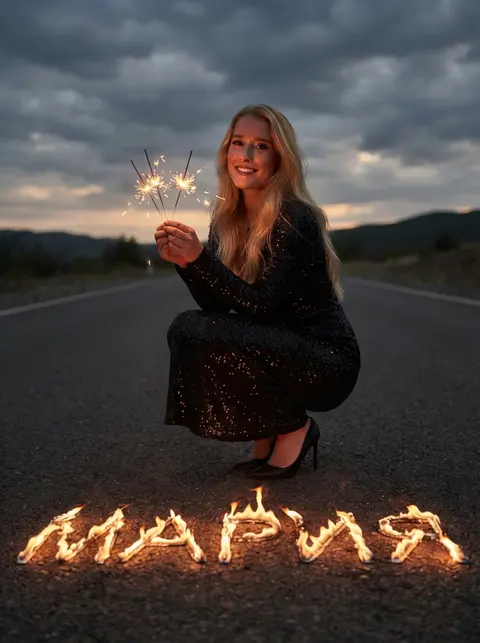 Фотография с огненными буквами