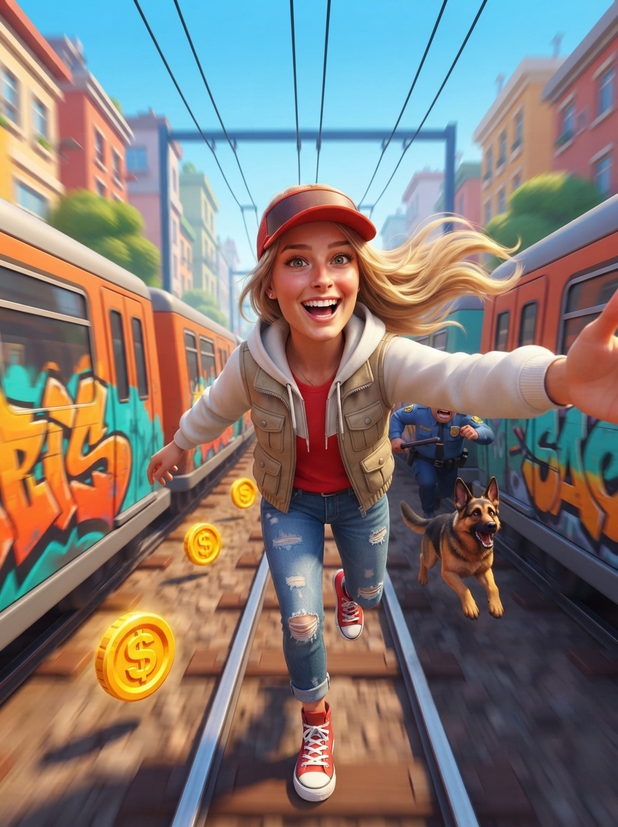 CGI-кадр в стиле игры Subway Surfers