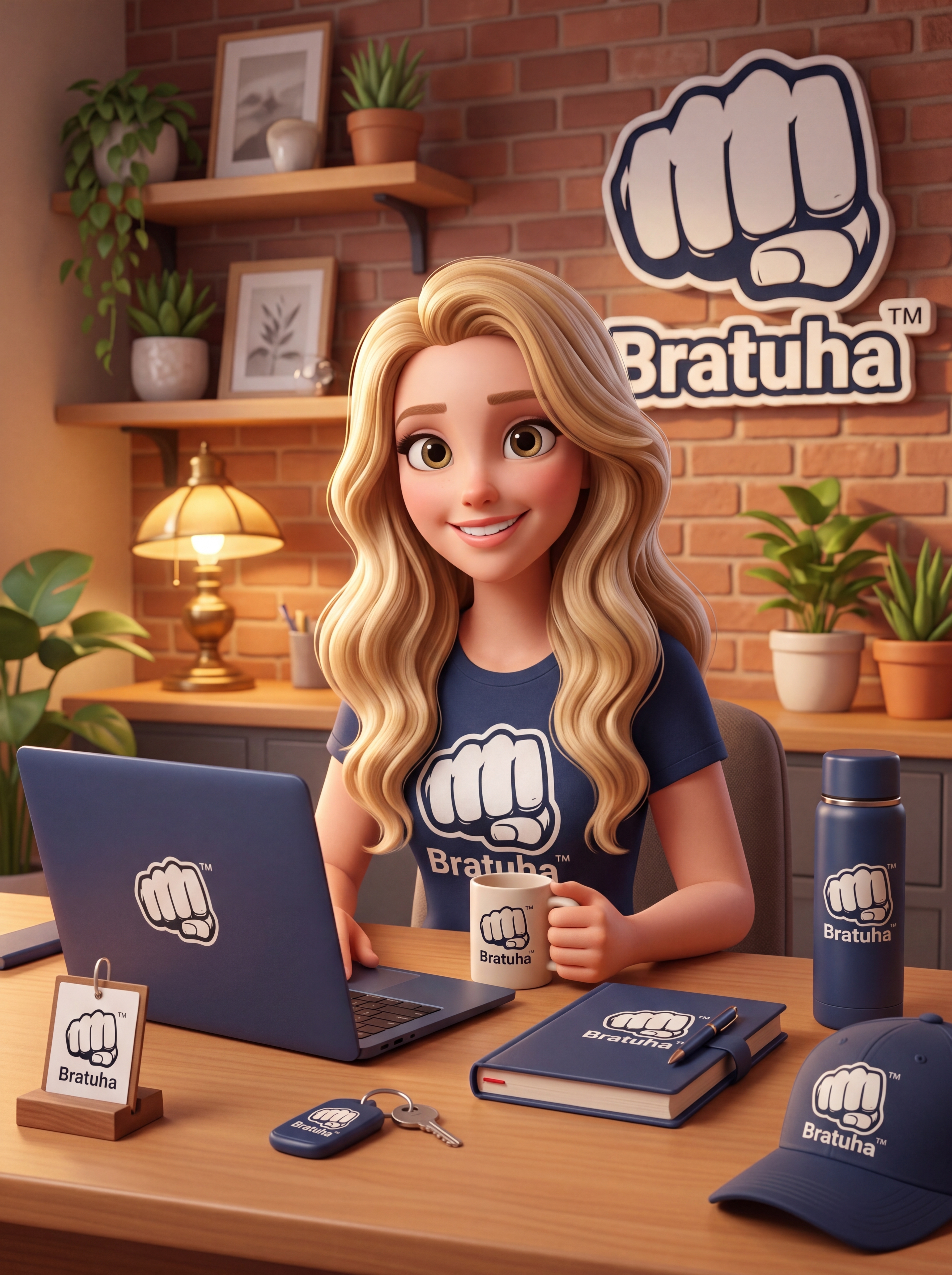 3D Pixar-style с женщиной и логотипом