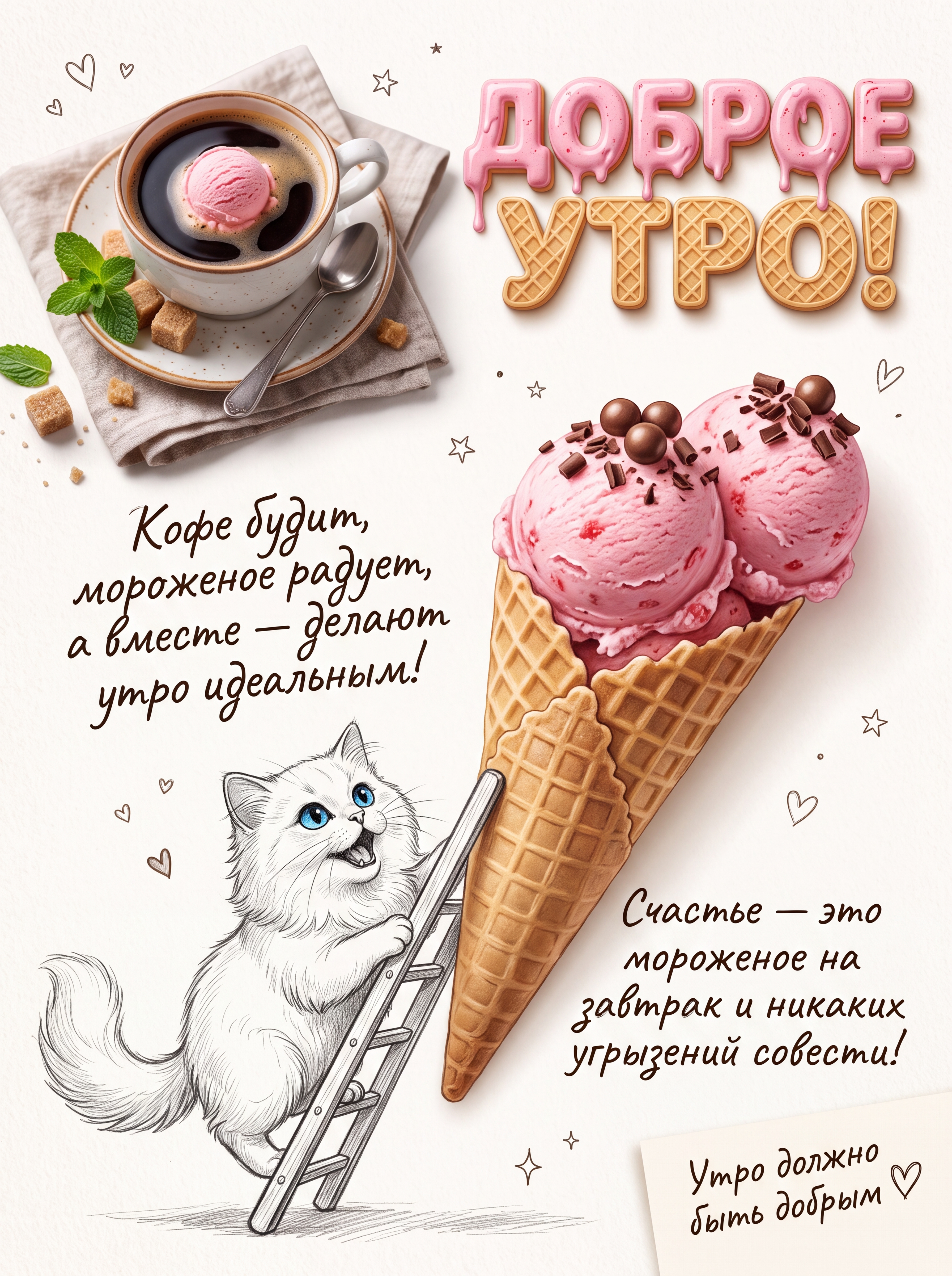 Постер с утренним приветствием и питомцем