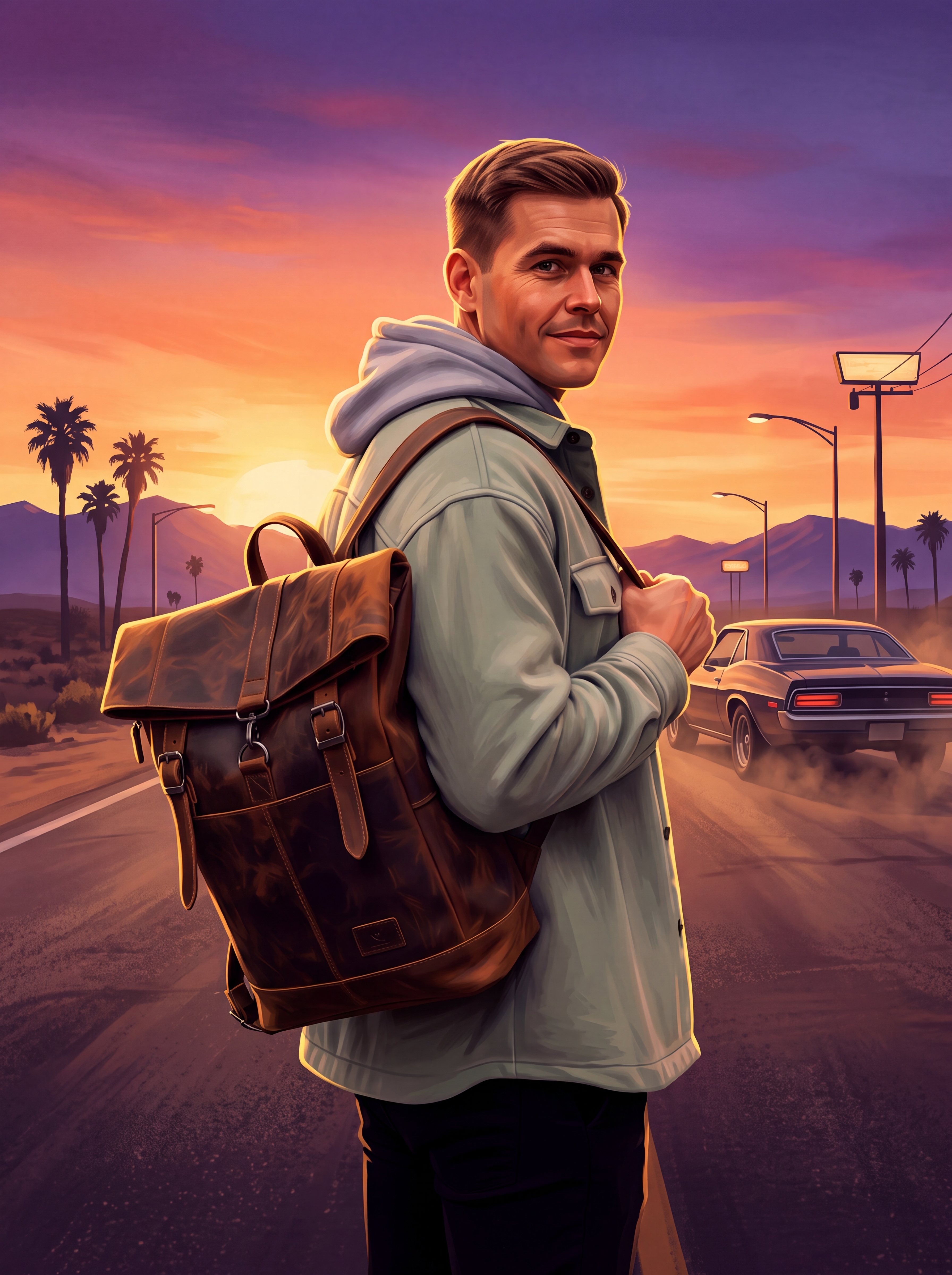 Заменили фон на фото на закат из GTA