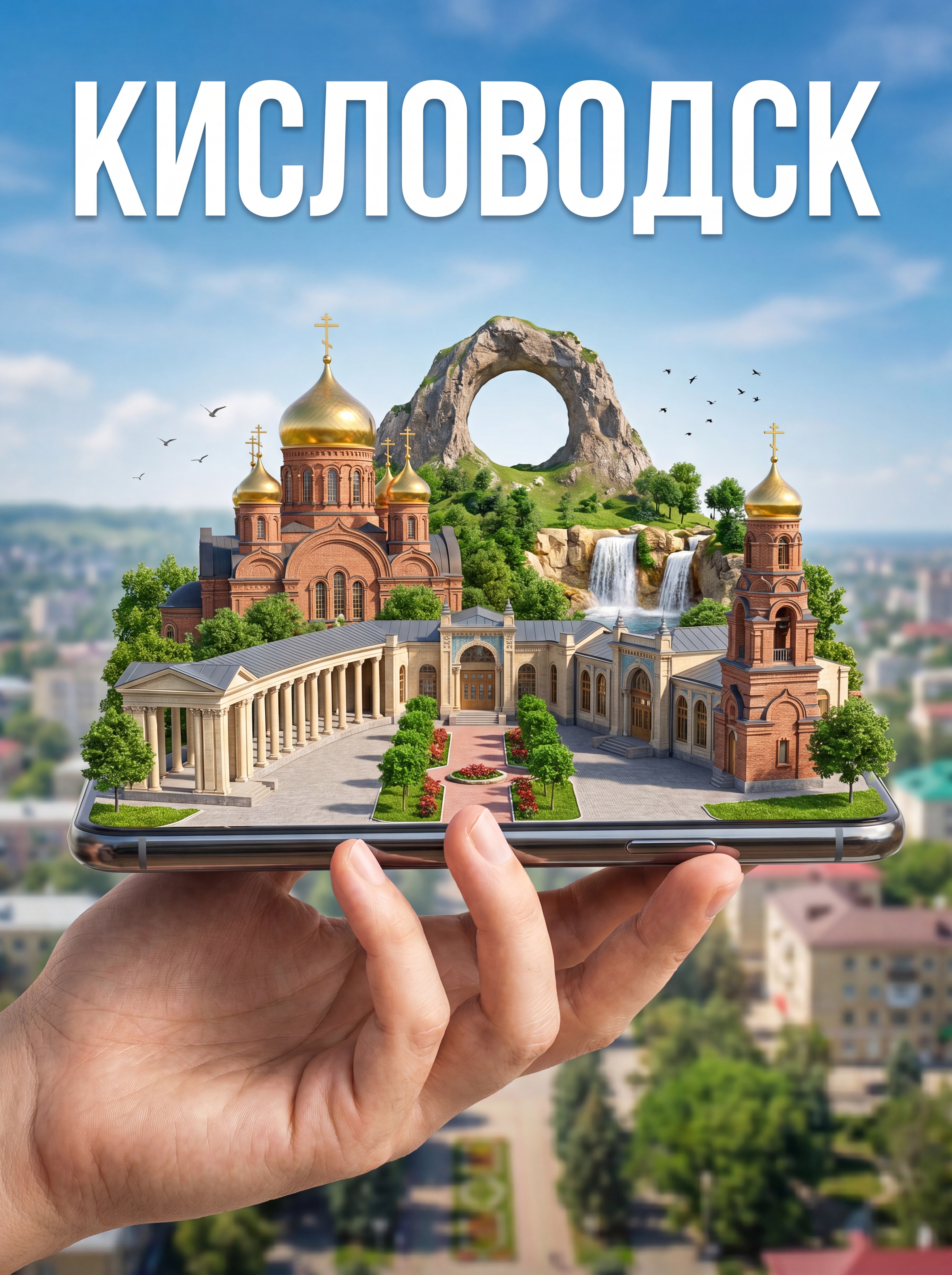 3D-визуал Кисловодска на экране смартфона