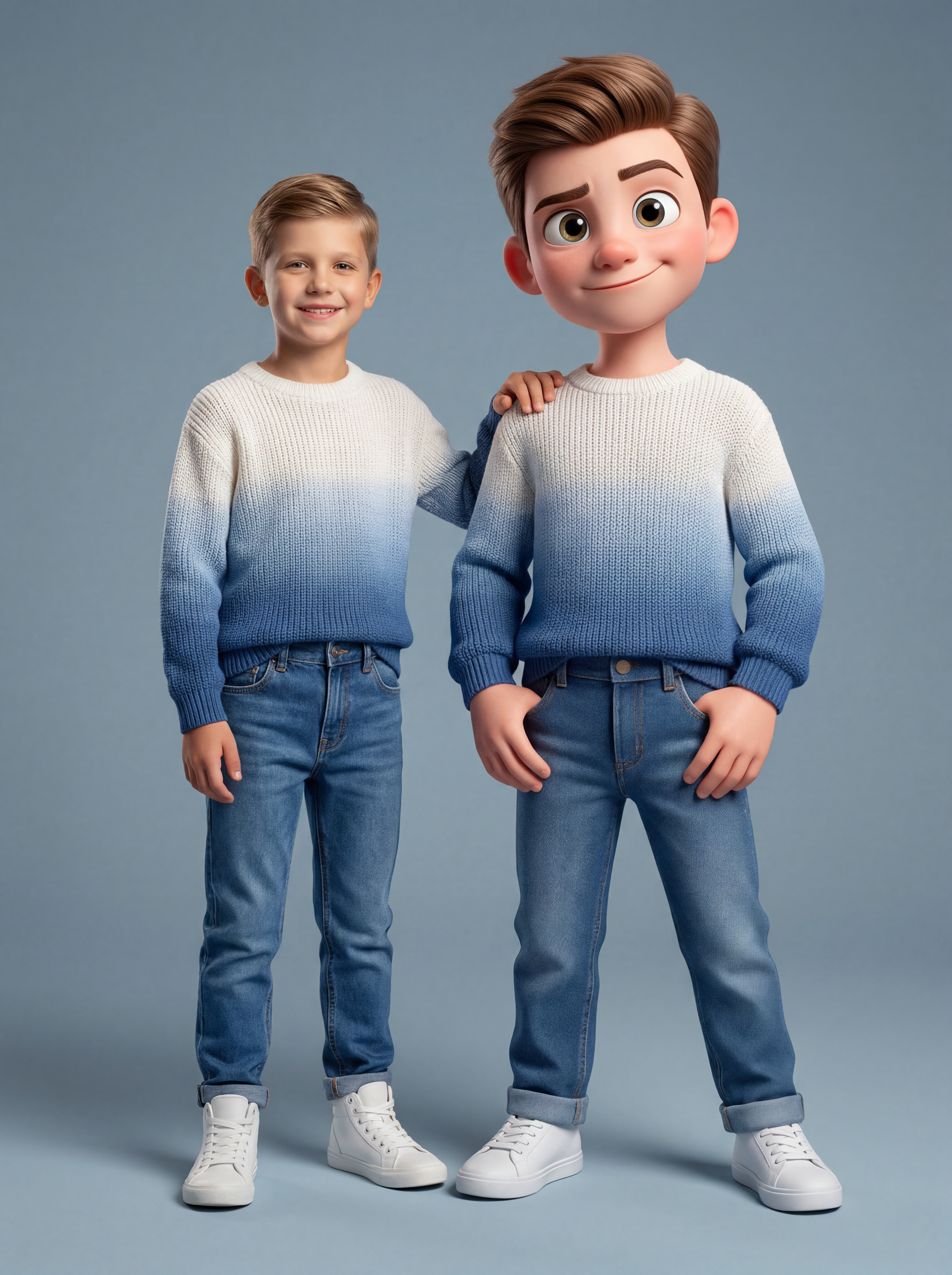 Фото ребёнка и его гигантской 3D-версии в стиле Pixar