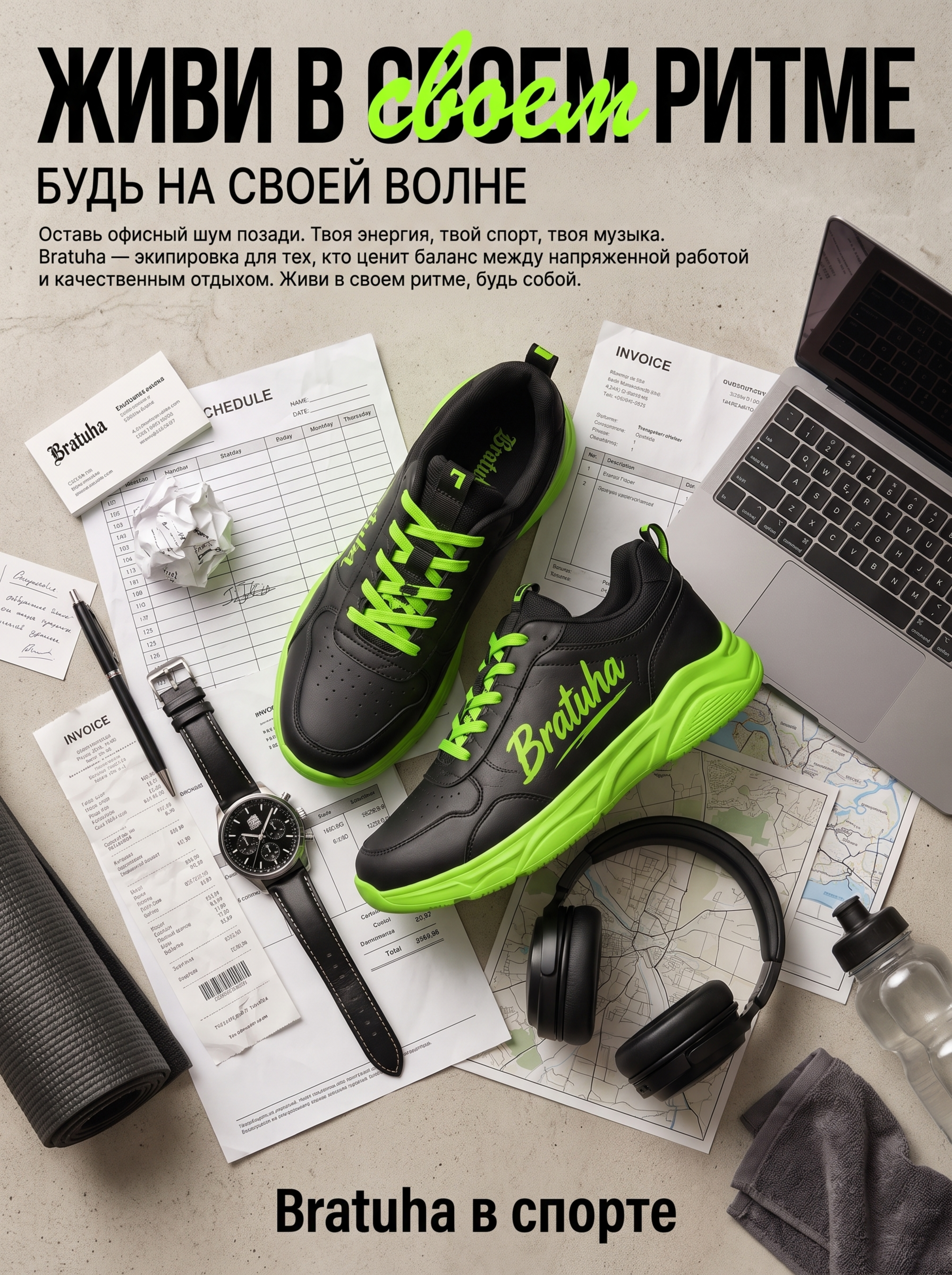 Плакат в стиле лайфстайл с раскладкой (flat lay)