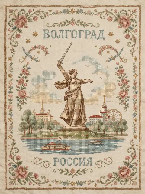 Винтажная вышивка с достопримечательностью