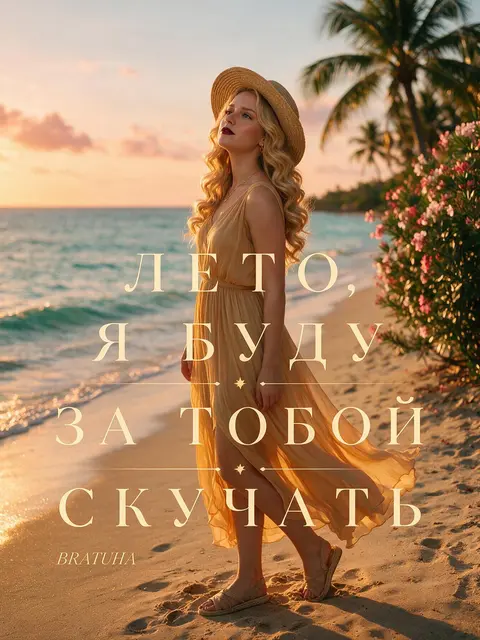 Женщина на закате с типографикой