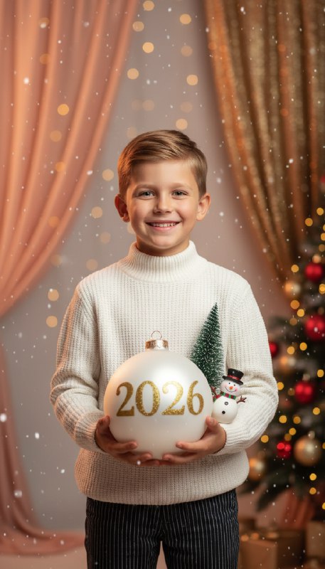 Мальчик с новогодним шаром 2026