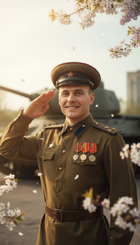 Советский офицер в цветении сакуры