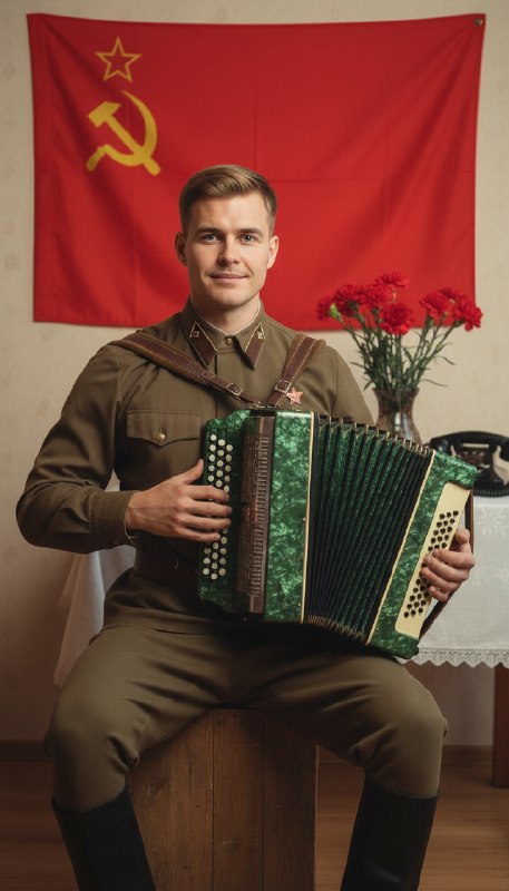 Советский солдат с баяном