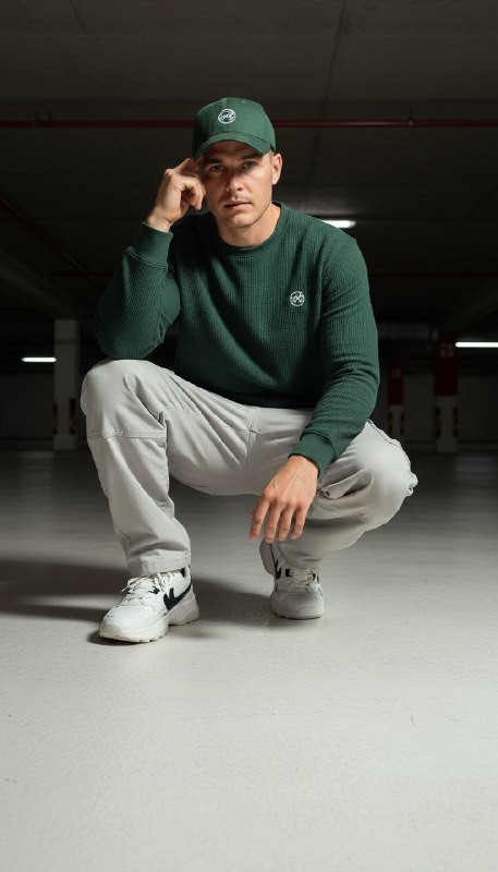 Мужчина в паркинге в стиле streetwear
