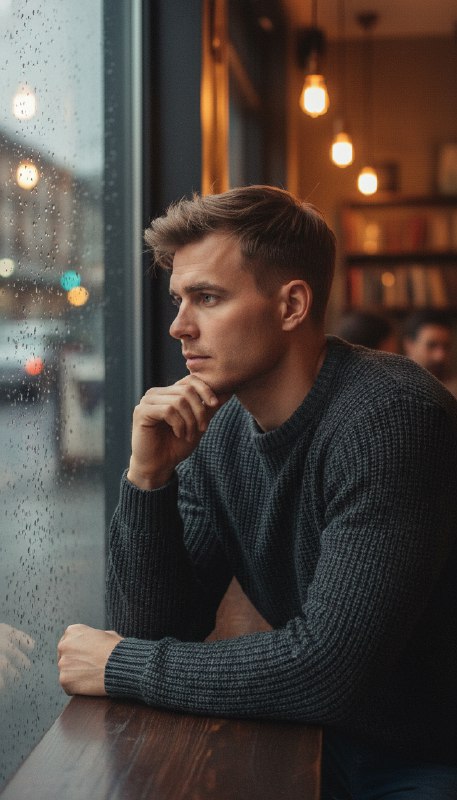 Мужчина в кафе у окна
