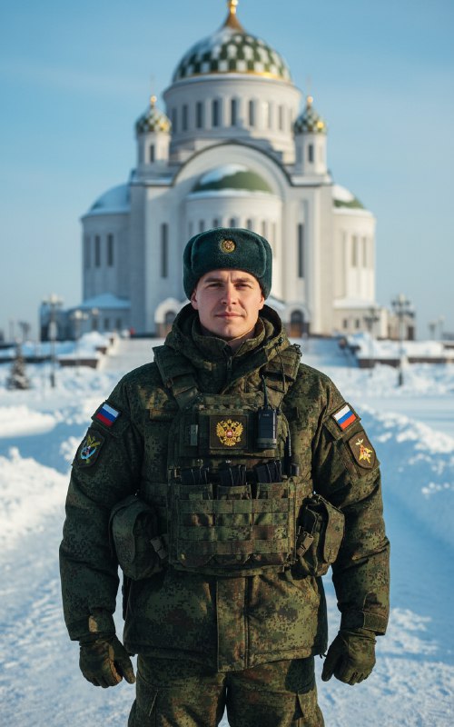 Военный портрет на фоне храма