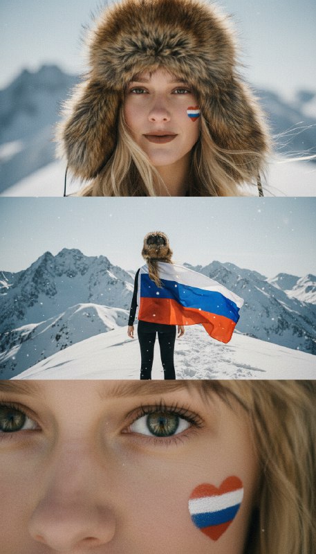 Девушка в горах с российским флагом