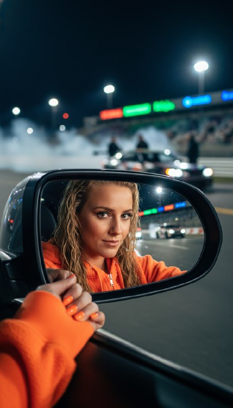 Девушка в зеркале автодрома