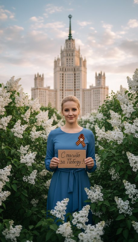 Женщина у сирени 9 мая