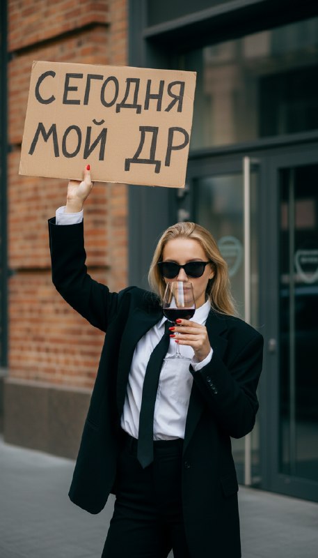 Женщина с бокалом вина и табличкой