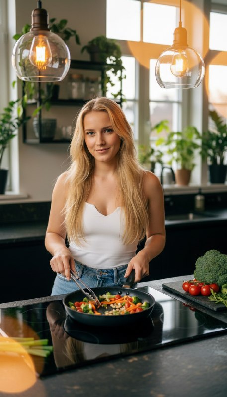 Женщина готовит овощи на кухне