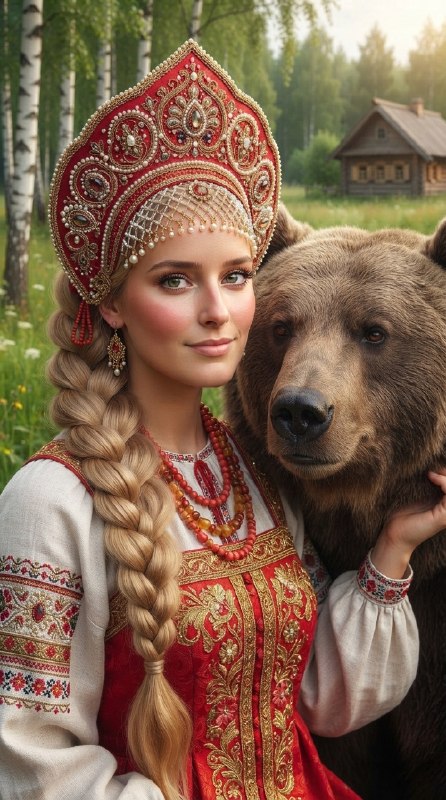 Русская красавица с медведем