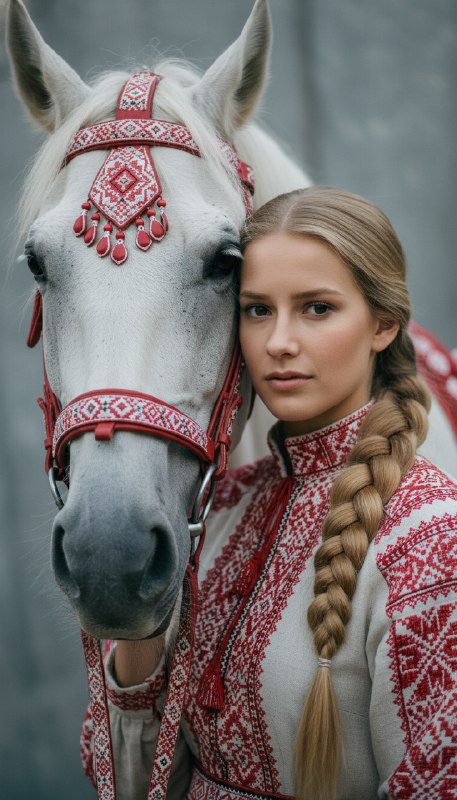 Женщина и конь в русской вышивке