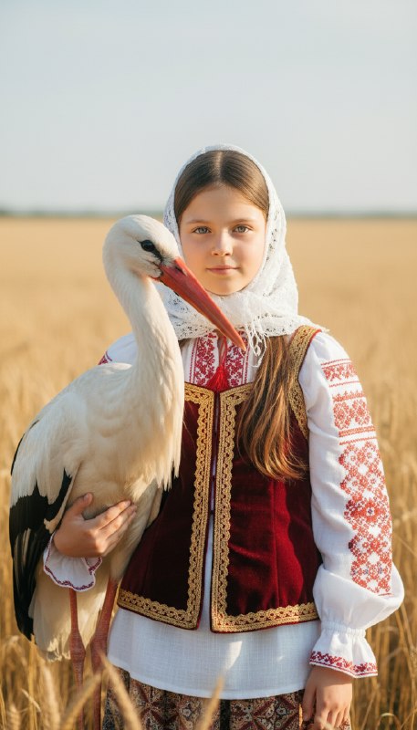 Девочка с аистом в поле
