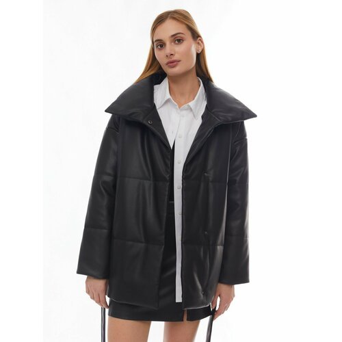 Купить Куртка Zolla, размер S, черный
Тёплая дутая женская куртка из чёрной экокожи, с...
