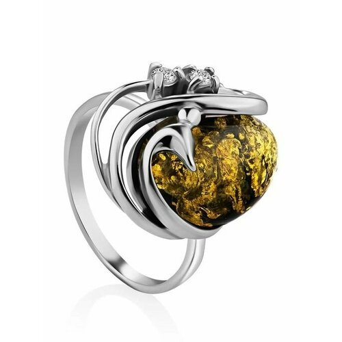 Купить Кольцо, янтарь, безразмерное, зеленый, серебряный
кольцо с натуральным цельным я...