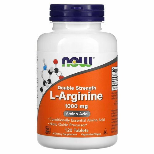 Купить NOW Foods, L-аргинин, двойная концентрация 1000 мг, 120 таблеток
L-аргинин — это...