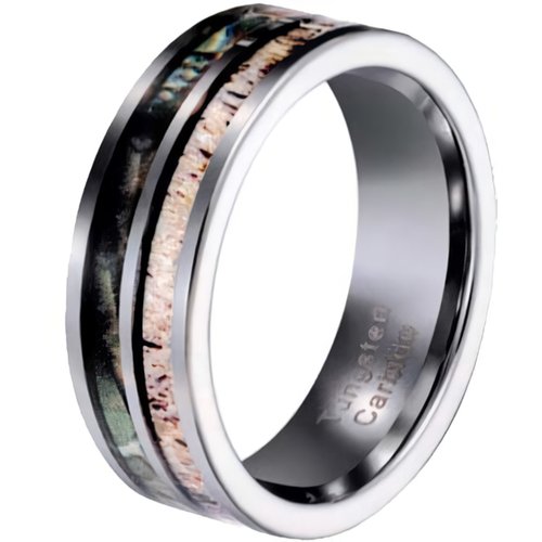 Купить Кольцо POYA
Вольфрамовое кольцо с вставками, имитирующими олений рог и камуфляж,...