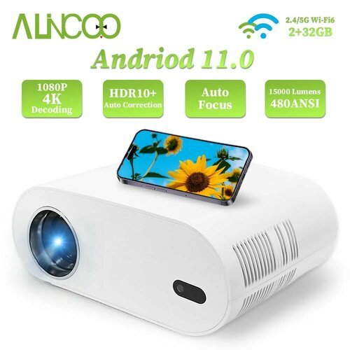 Купить Alincoo D7W Android 11 Домашний интеллектуальный проектор с поддержкой 4K 1080P...