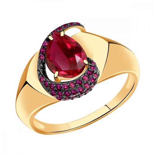 Купить Кольцо Diamant online, золото, 585 проба, корунд, фианит, размер 19, красный, ро...