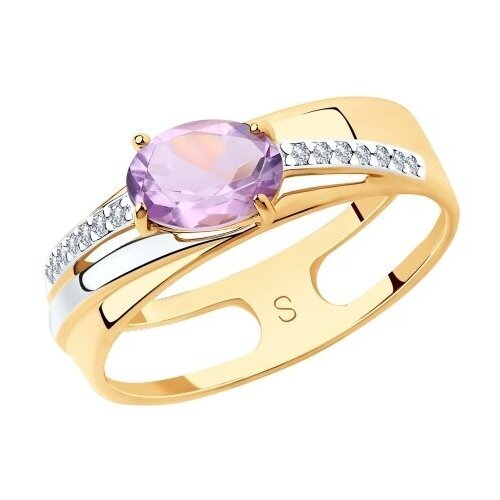Купить Кольцо Diamant online, золото, 585 проба, аметист, фианит, размер 18, фиолетовый...