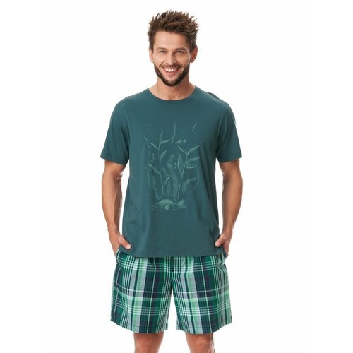 Купить Пижама Key, размер M, зеленый
Мужская пижама с однотонной футболкой и шортами в...