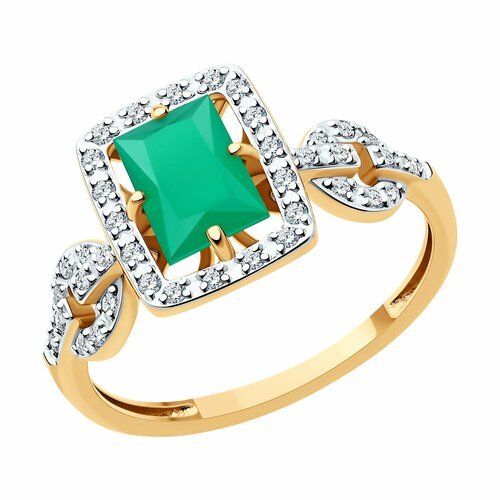 Купить Кольцо Diamant online, золото, 585 проба, агат, фианит, размер 18.5, бирюзовый
<...