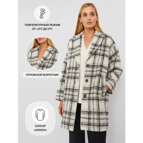 Купить Пальто Zolla, размер XS, бежевый
Тёплое женское пальто оверсайз фасона с узором...