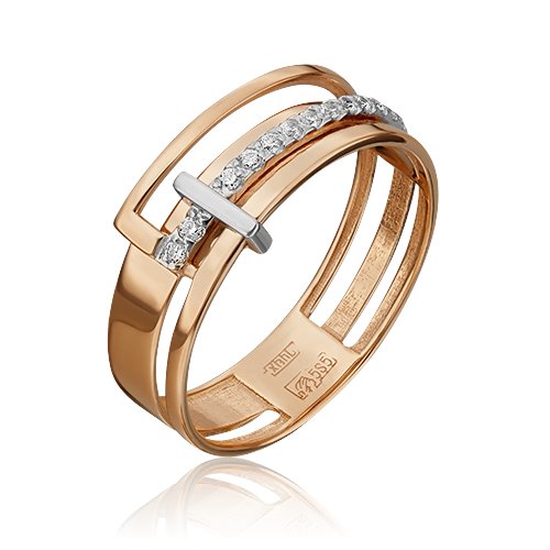 Купить Кольцо Diamant online, комбинированное золото, 585 проба, фианит, размер 20, бес...